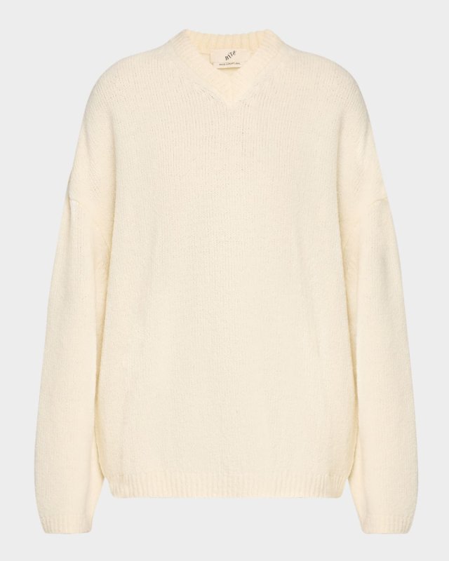 Asymmetric V-Neck Merino Knit Sweater